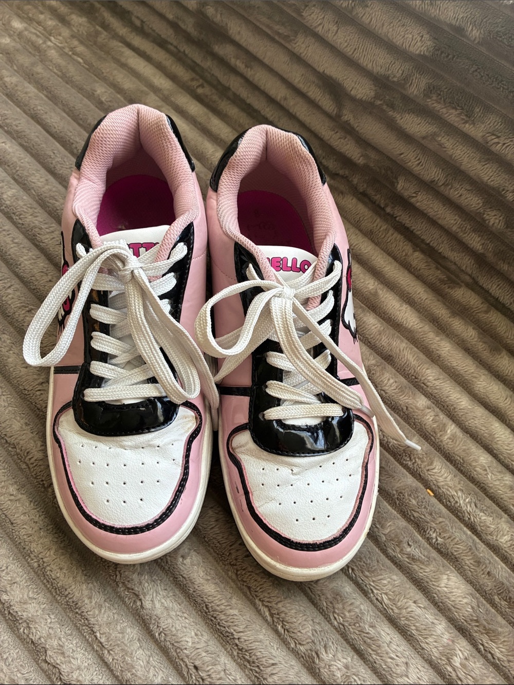 Hello Kitty Pink White Women's Lace-Up Sneakers with Black Accents